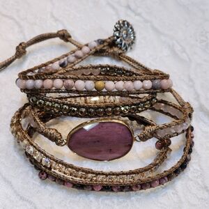 Boho Natural Stone Glass Handmade Beaded Wrap Bracelet